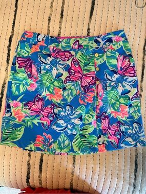 Lilly Pulitzer Blue Floral Mini Skirt with Pink & Green Details